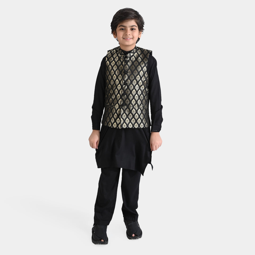 Boys Poly Viscose 3 Piece Suit (Pleated)-BLACK