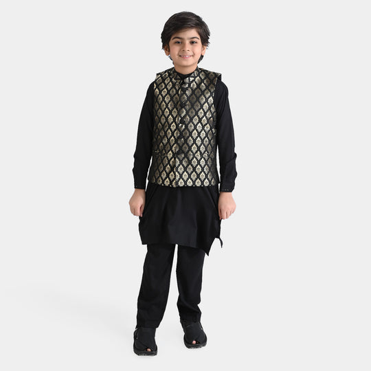 Boys Poly Viscose 3 Piece Suit (Pleated)-BLACK