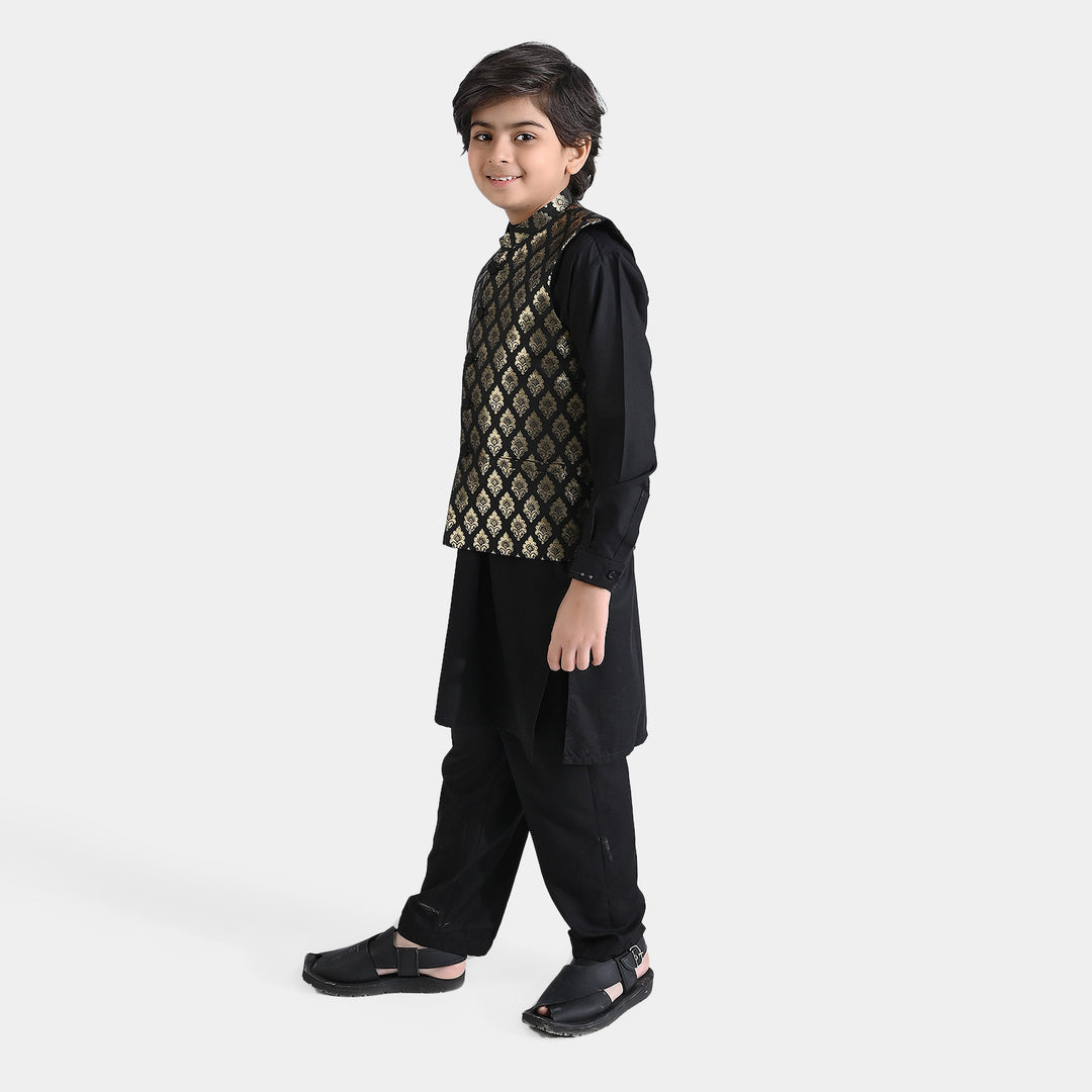 Boys Poly Viscose 3 Piece Suit (Pleated)-BLACK