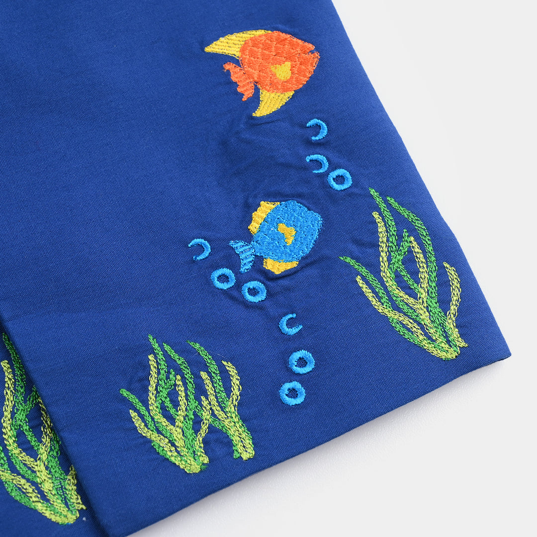 Infant Boys Cotton Poplin Waist coat (Fishes)-BLUE