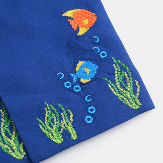 Infant Boys Cotton Poplin Waist coat (Fishes)-BLUE