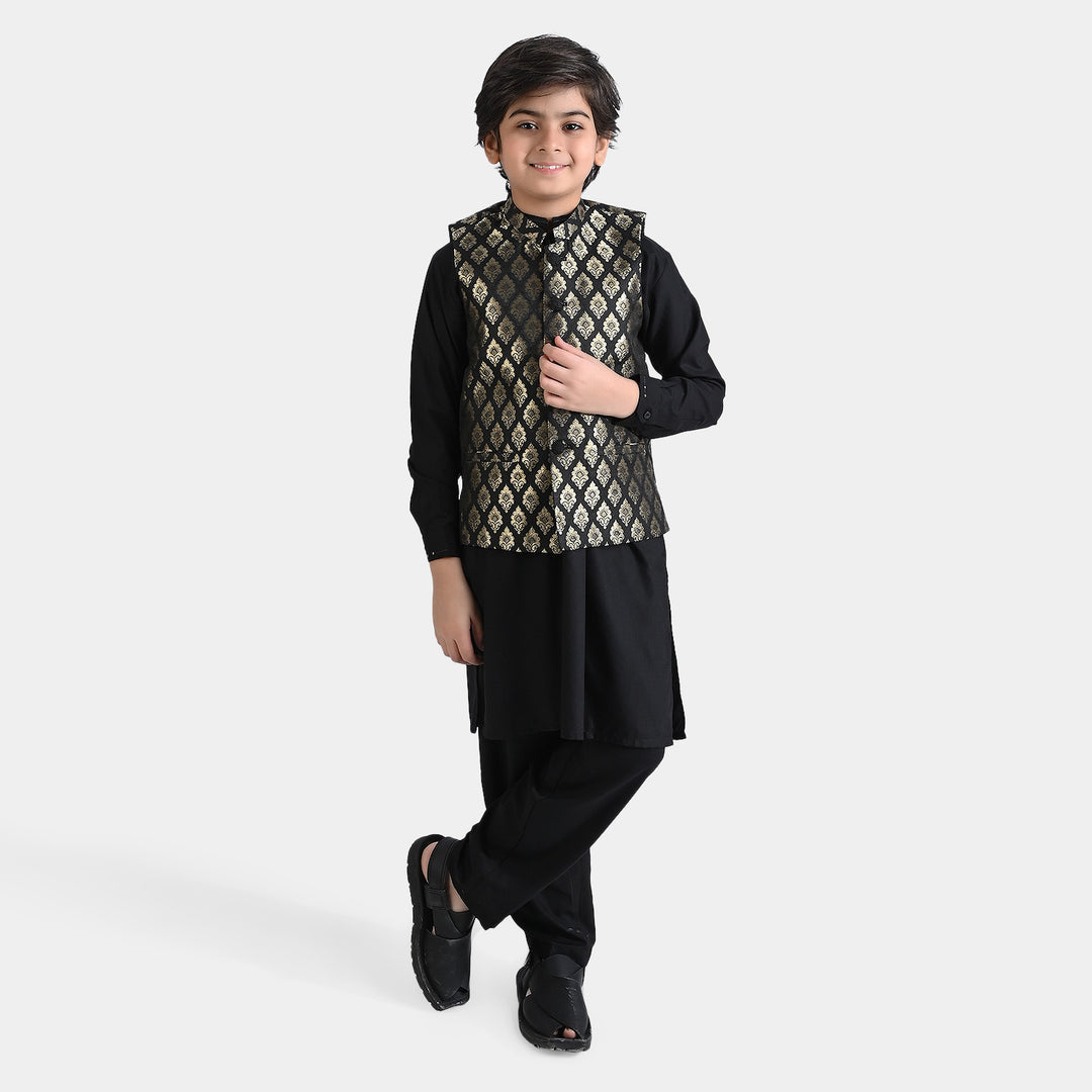 Boys Poly Viscose 3 Piece Suit (Pleated)-BLACK