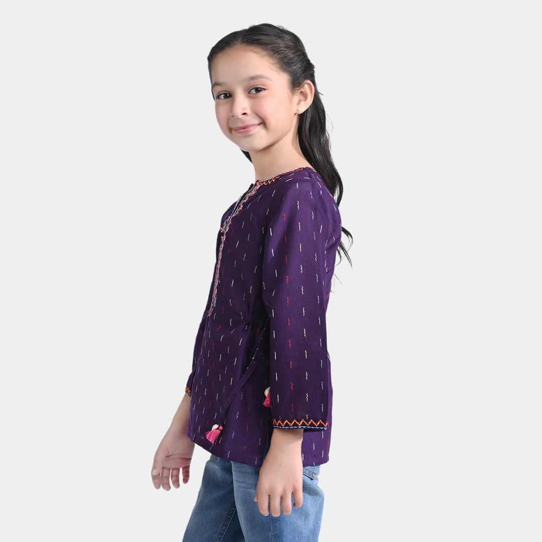 Girls Jacquard Emb Top Aztec Effect-Cadb.Purple