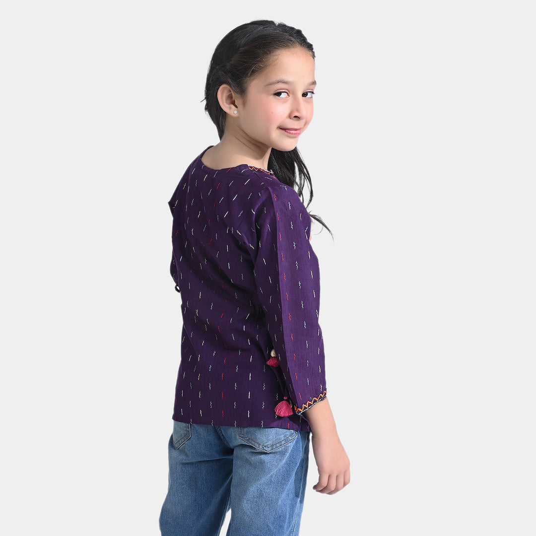 Girls Jacquard Emb Top Aztec Effect-Cadb.Purple