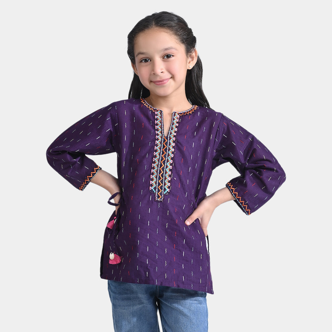 Girls Jacquard Emb Top Aztec Effect-Cadb.Purple