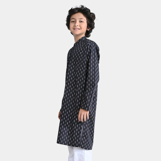 Boys Cotton Poplin Printed Kurta-BLACK