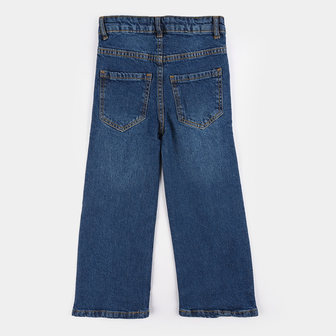 Girls Denim Stretch Pants Yoke Studs - Mid Blue