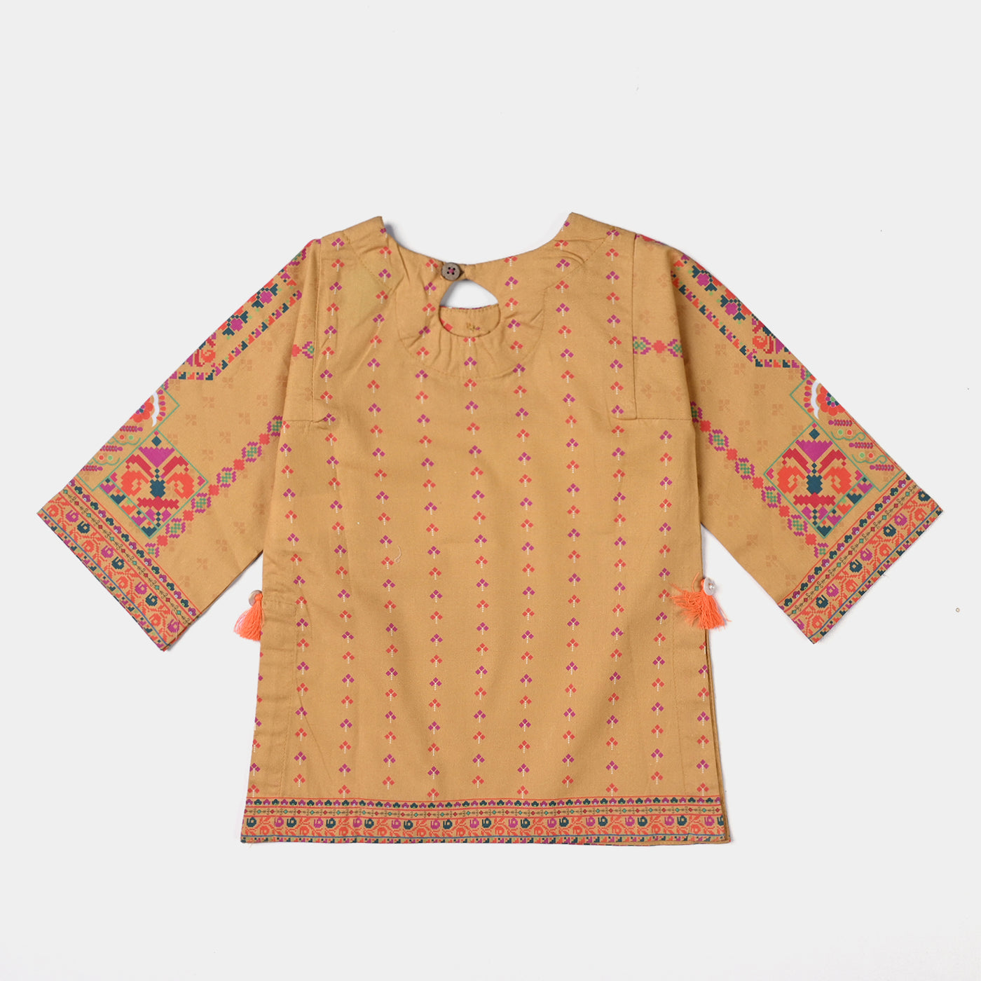 Infant Girls Cotton Poplin Printed 2 Pcs Suit Ethnic Style-Mustard
