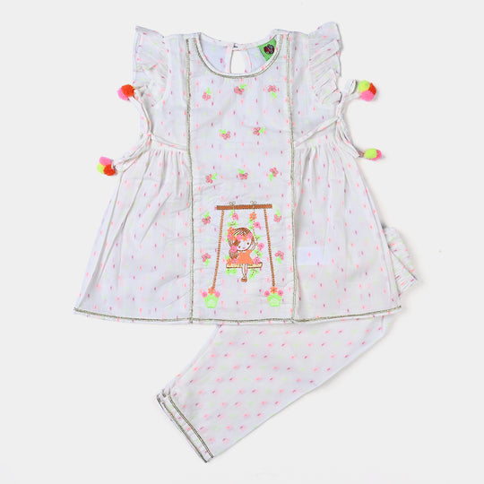 Infant Girls Jacquard 2PCs Playing Doll-White