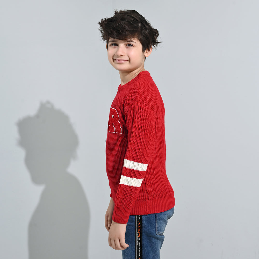 Boys Acrylic Sweater-Varsity - RED