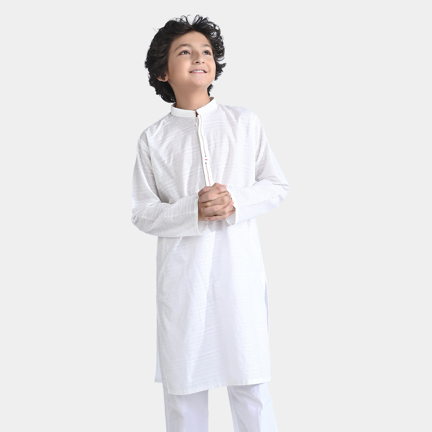 Boys Jacquard Embroidered Kurta-White