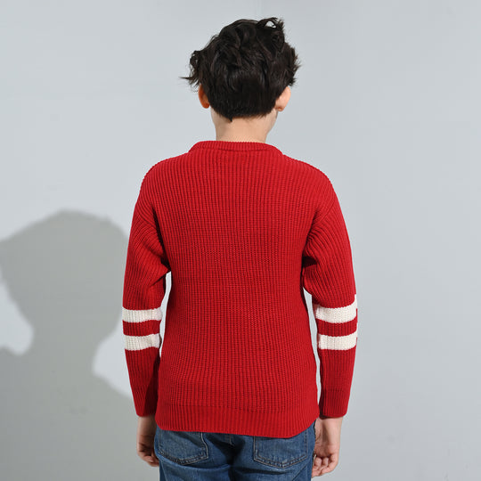 Boys Acrylic Sweater-Varsity - RED