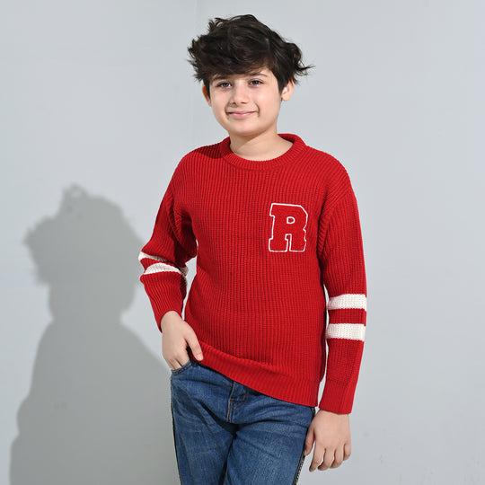 Boys Acrylic Sweater-Varsity - RED