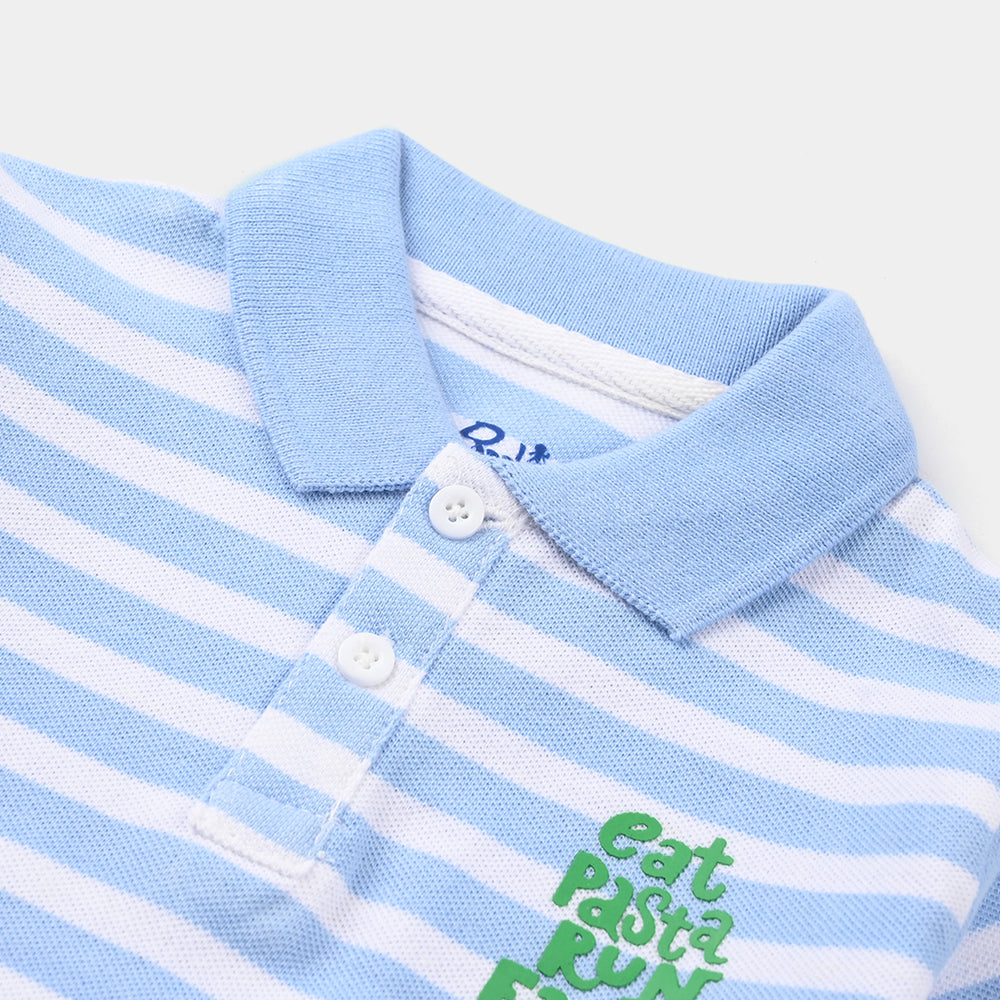 Infant Boys Cotton PK Polo Eat Pasta – Blue