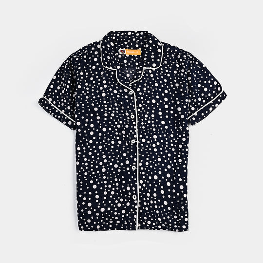 Girls Viscose Woven Nightwear Polka-NAVY