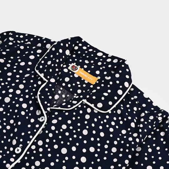 Girls Viscose Woven Nightwear Polka-NAVY