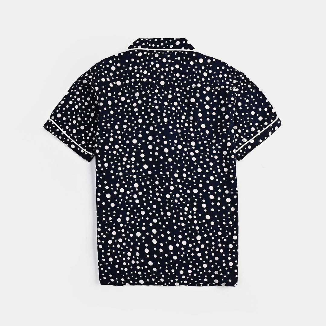 Girls Viscose Woven Nightwear Polka-NAVY