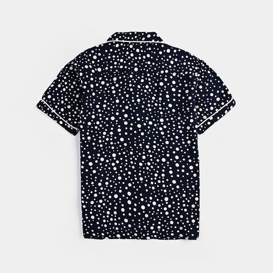 Girls Viscose Woven Nightwear Polka-NAVY