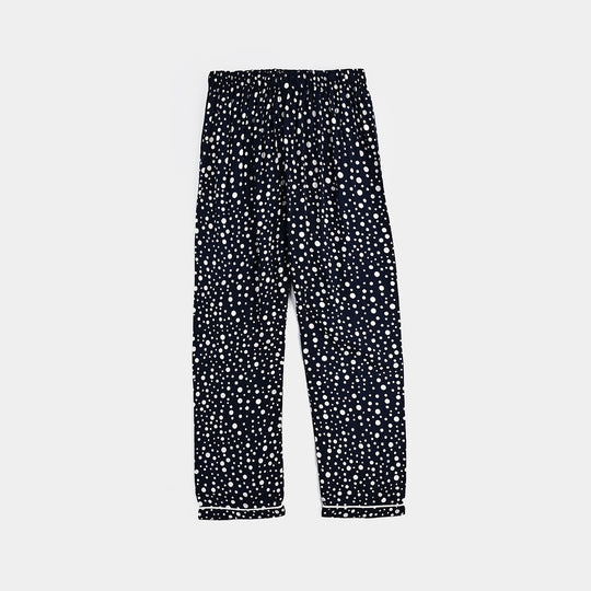 Girls Viscose Woven Nightwear Polka-NAVY