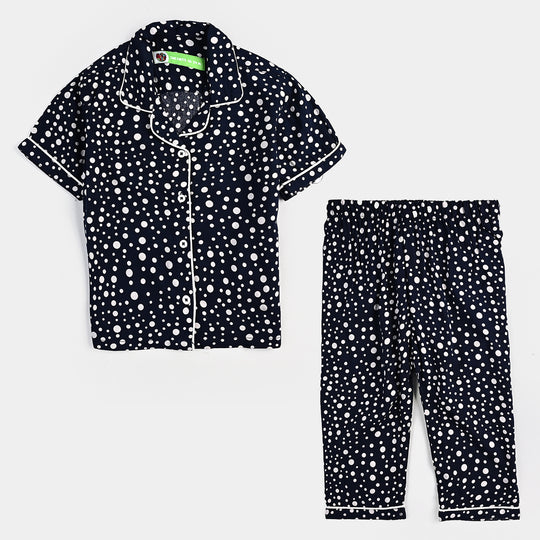 Infant Girls Viscose Woven Nightwear Polka-BLACK