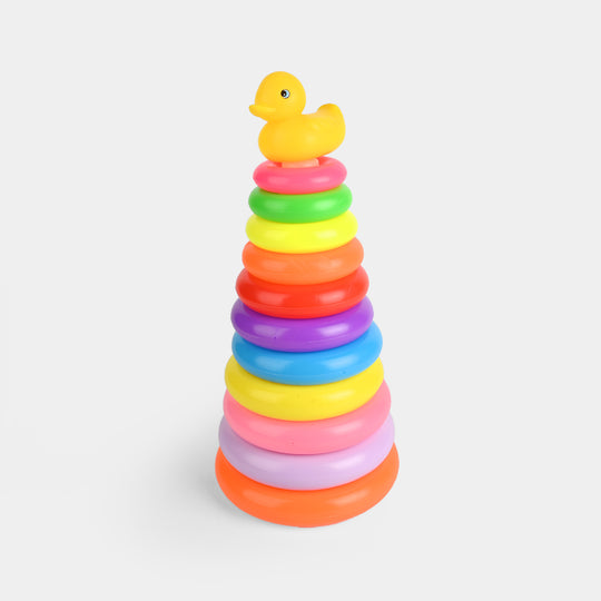 Rainbow Stacking Rings Tower Toy Duck Topper