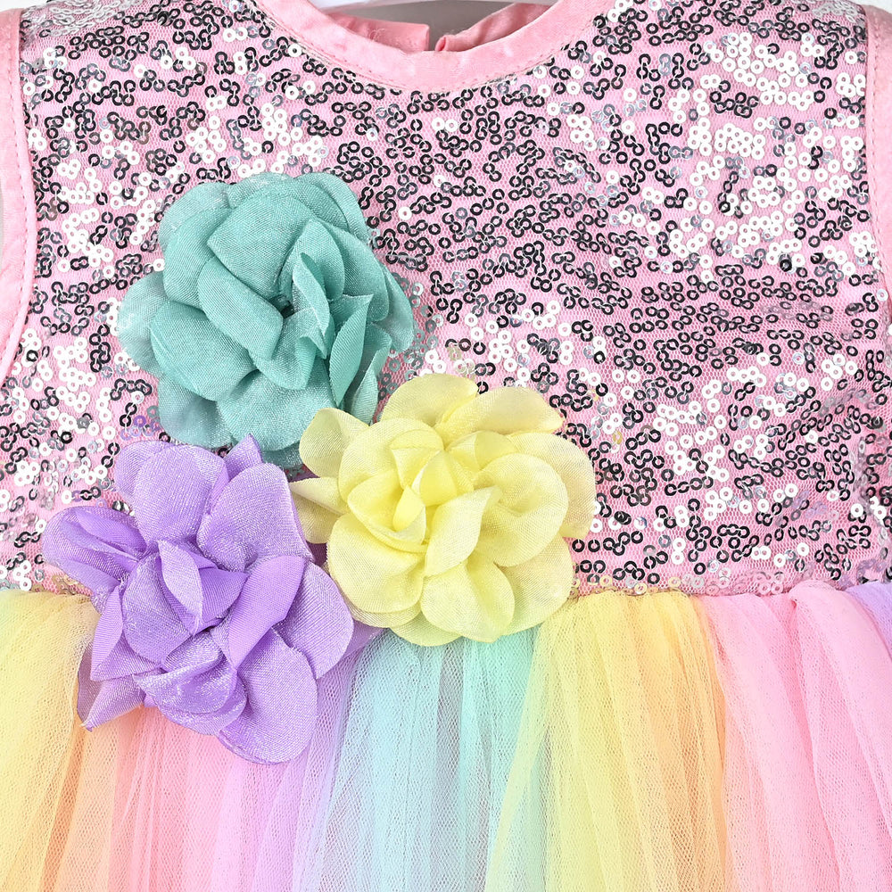 Girls Net Fancy Frock (Unicorn) - Multi