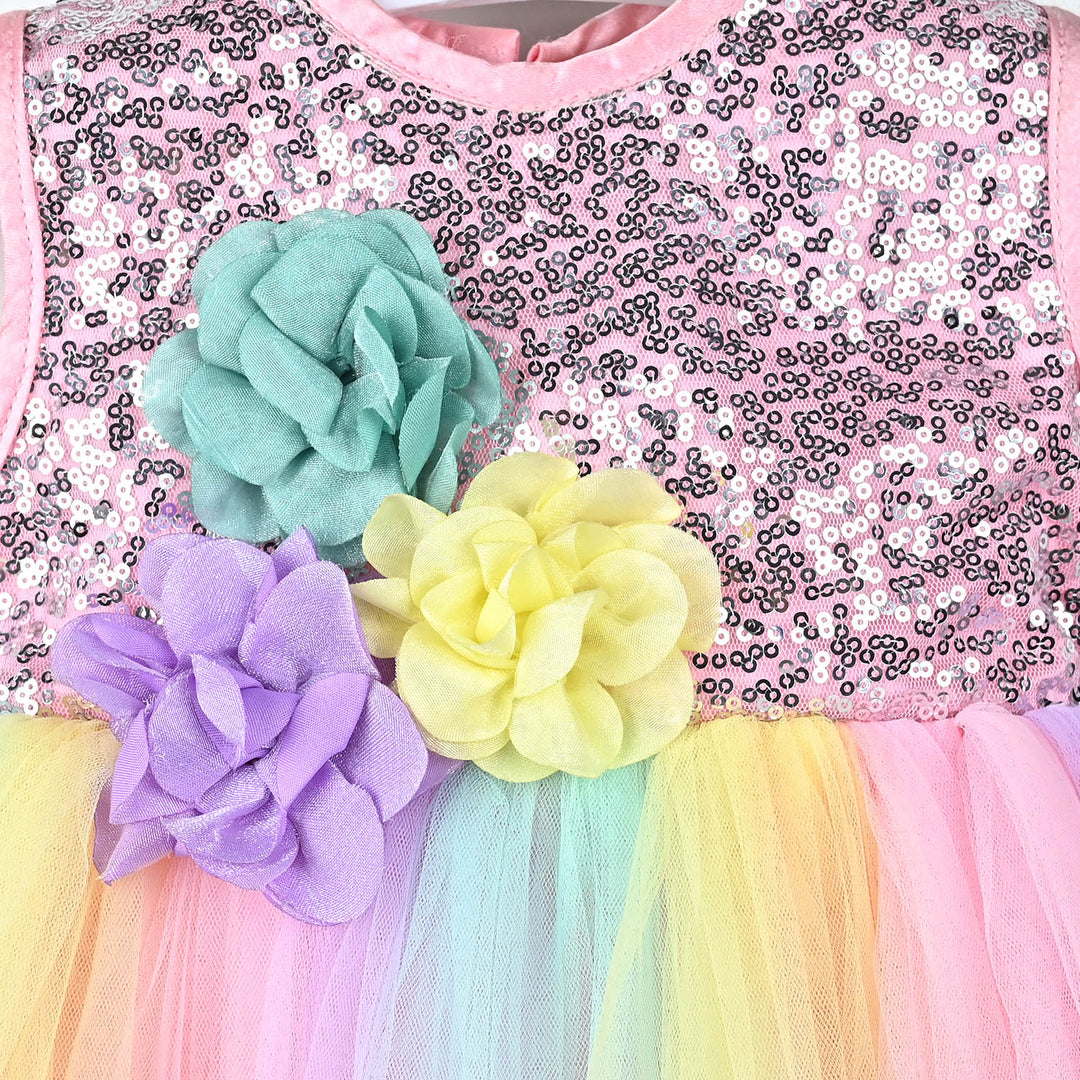 Girls Net Fancy Frock (Unicorn) - Multi