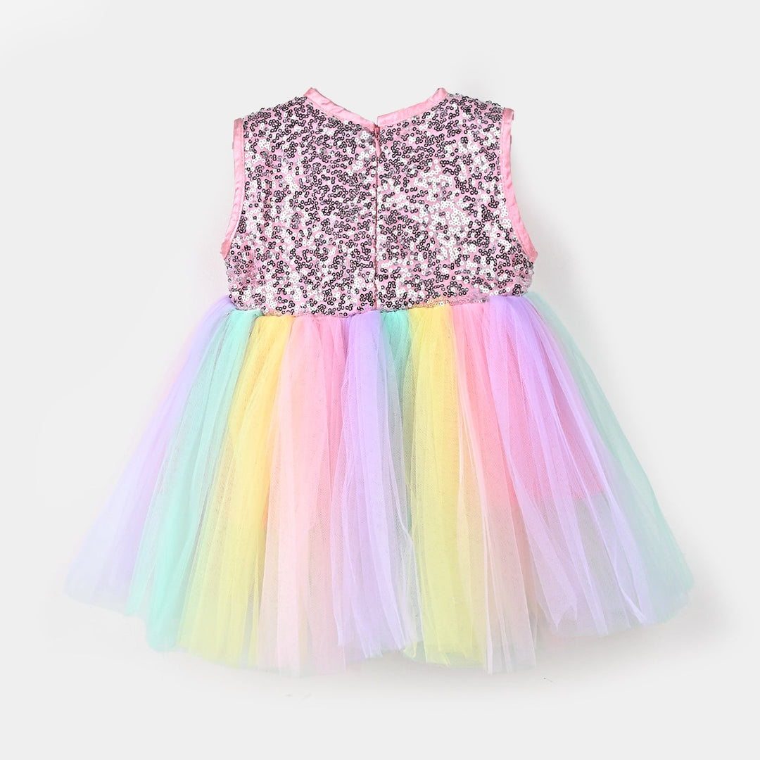 Girls Net Fancy Frock (Unicorn) - Multi