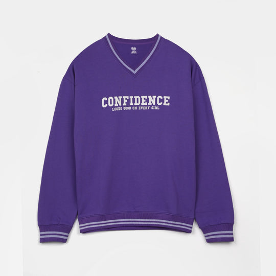Teens Girls Jersey/Terry Sweatshirt Confidence - Purple