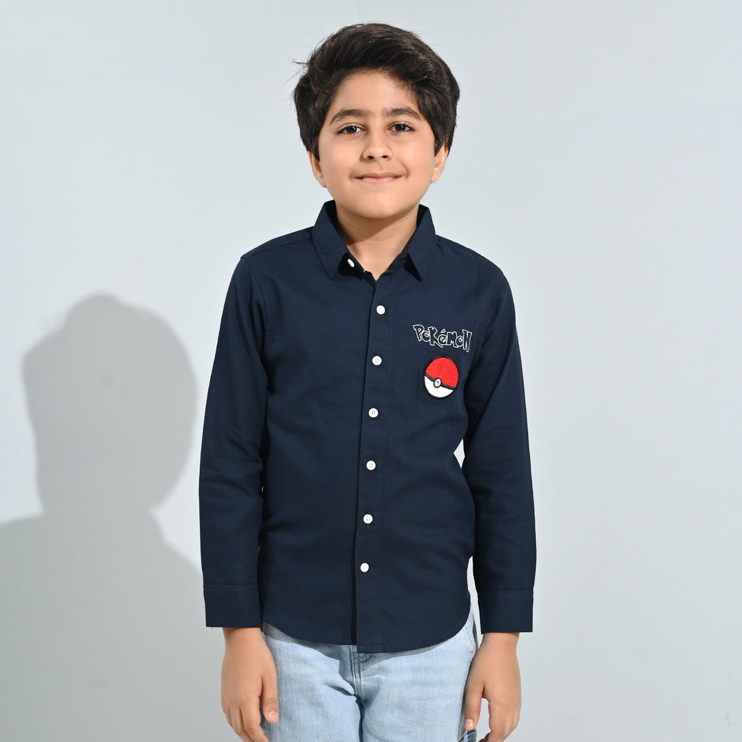 Boys Cotton Twill Shirt F/S- NAVY