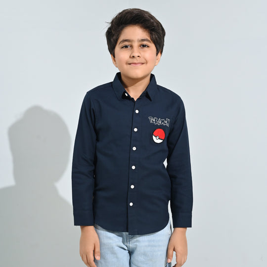 Boys Cotton Twill Shirt F/S- NAVY