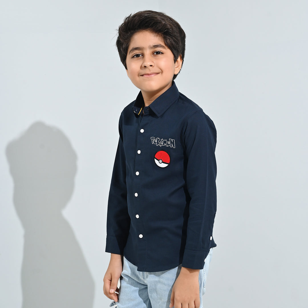Boys Cotton Twill Shirt F/S- NAVY