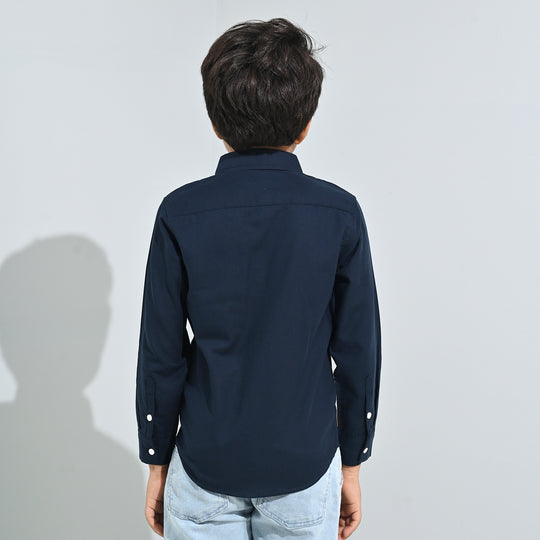 Boys Cotton Twill Shirt F/S- NAVY
