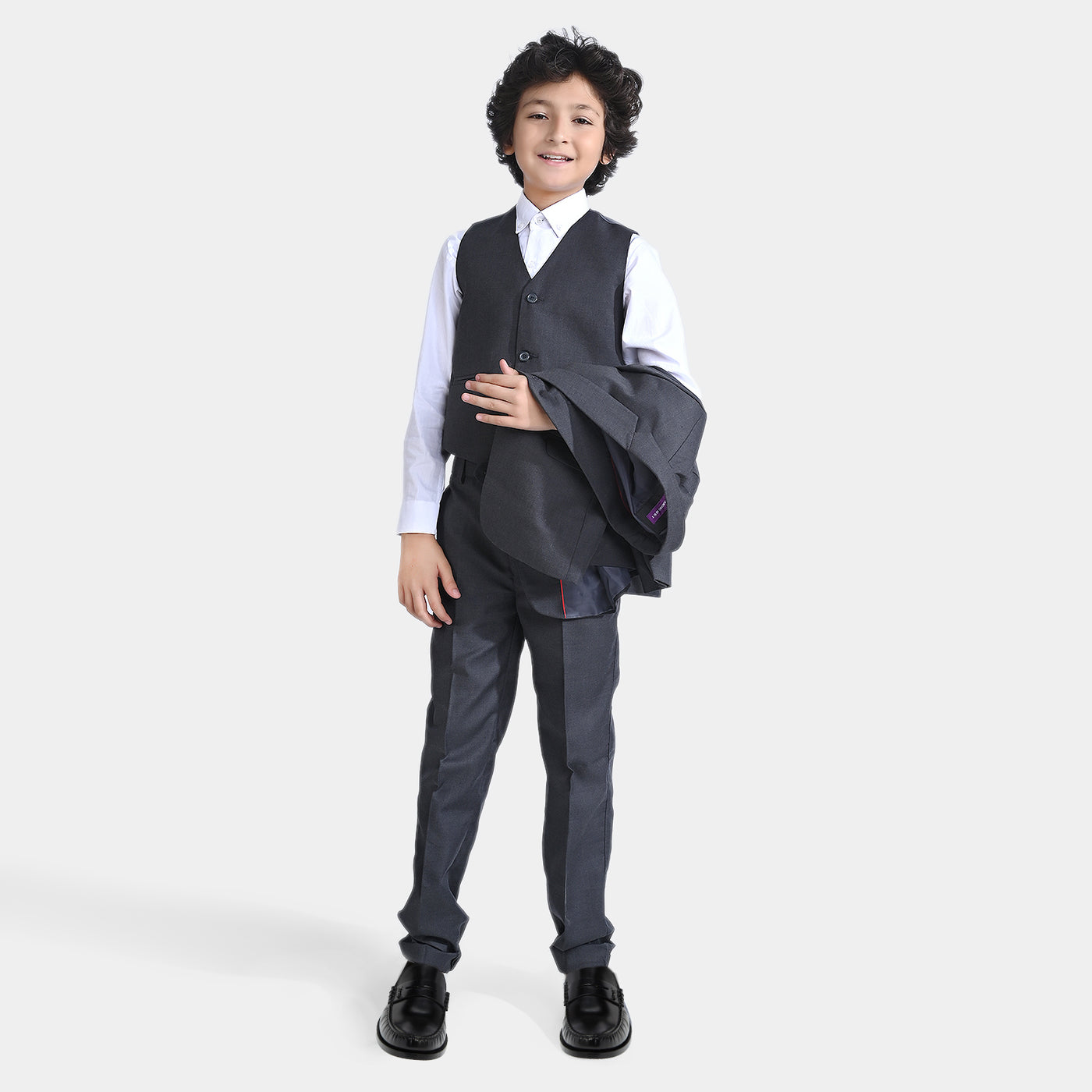 BOYS COAT PANT 3PC SUIT-GREY