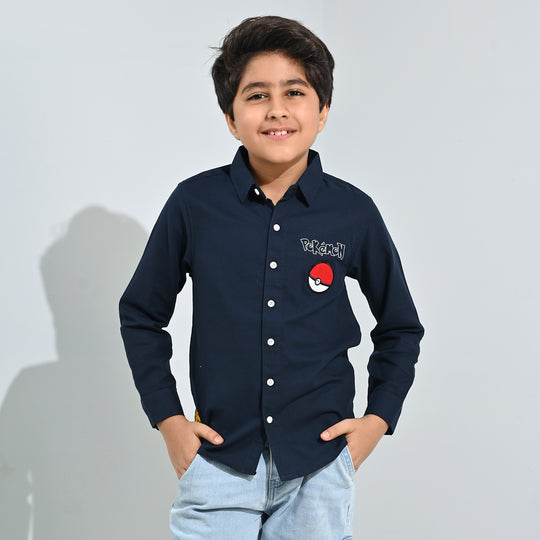 Boys Cotton Twill Shirt F/S- NAVY