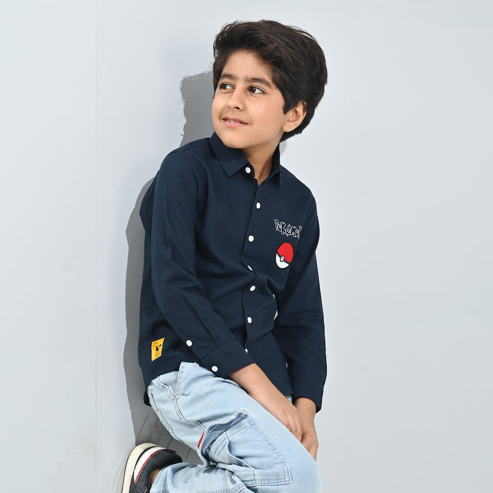Boys Cotton Twill Shirt F/S- NAVY