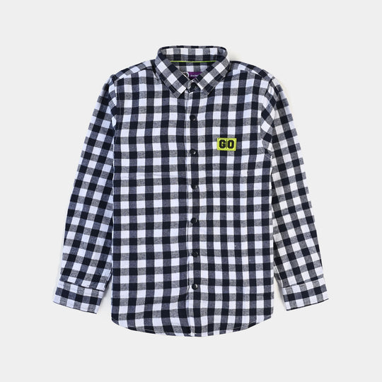 Boys Flannel Casual Shirt F/S (GO)-White