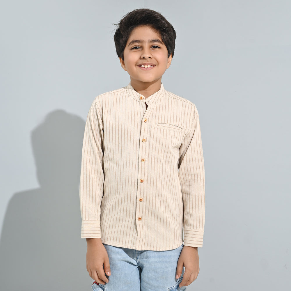 Boys Flannel Shirt F/S - Brown Stripe