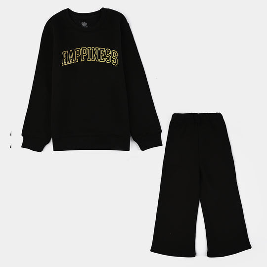 Girls Fleece 2 Piece Suit Happiness-BLACK