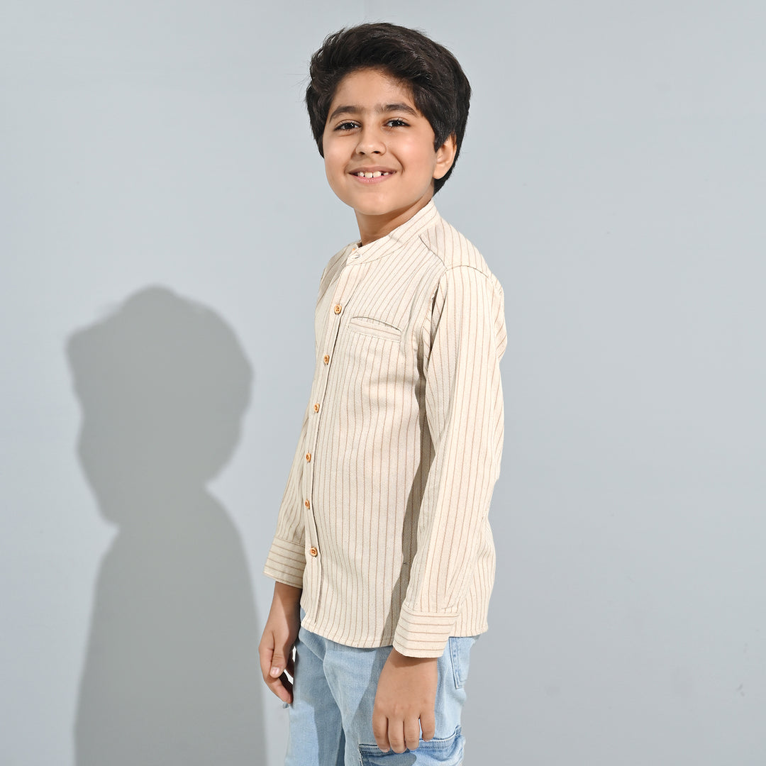 Boys Flannel Shirt F/S - Brown Stripe
