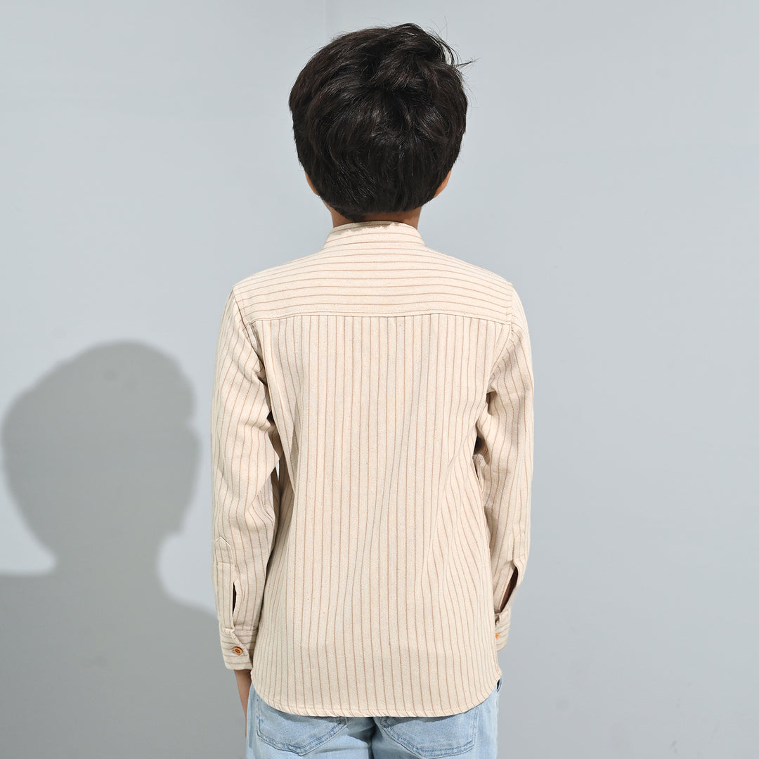 Boys Flannel Shirt F/S - Brown Stripe