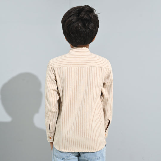 Boys Flannel Shirt F/S - Brown Stripe