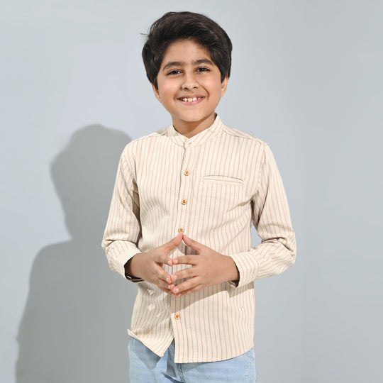 Boys Flannel Shirt F/S - Brown Stripe