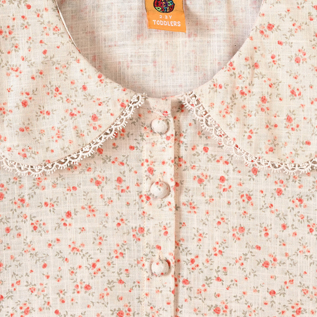 Girls Cotton Casual Top Floral-Beige-1