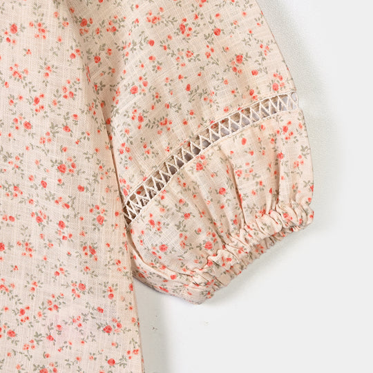 Girls Cotton Casual Top Floral-Beige-1