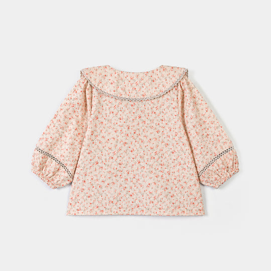 Girls Cotton Casual Top Floral-Beige-1