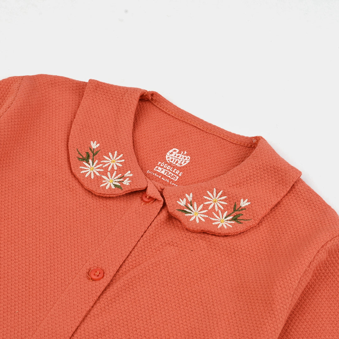 Girls Jersey/Terry 2 Piece Suit EMB Flower-Orange Rust