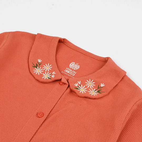 Girls Jersey/Terry 2 Piece Suit EMB Flower-Orange Rust