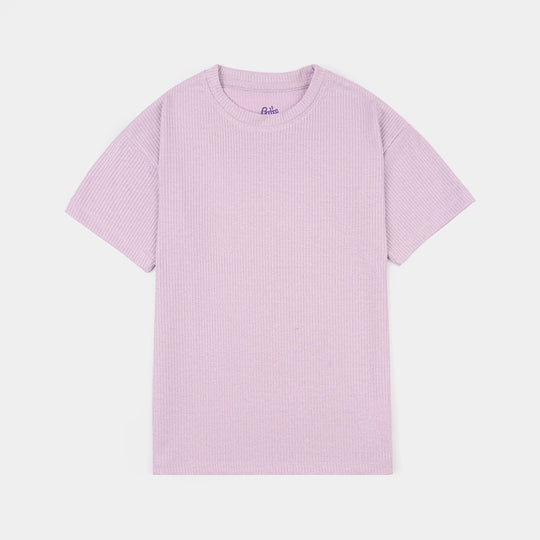 Girls 2x1 Rib T-Shirt Lurex – Purple