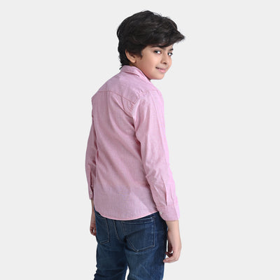 Boys Cotton Casual F/S Shirt- Pink